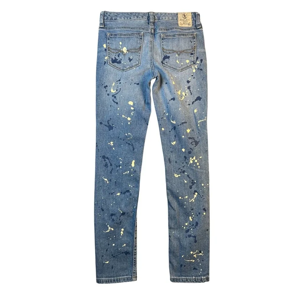 Ralph Lauren Girls Paint Splattered Bowery Skinny Jeans Youth Size 12 BTS